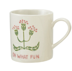 Hand-Painted Stoneware Mug with Wax Holiday Botanicals & Saying