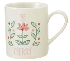 Hand-Painted Stoneware Mug with Wax Holiday Botanicals & Saying