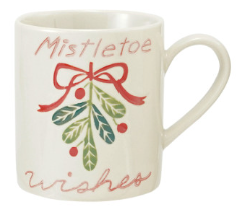 Hand-Painted Stoneware Mug with Wax Holiday Botanicals & Saying