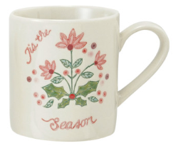 Hand-Painted Stoneware Mug with Wax Holiday Botanicals & Saying