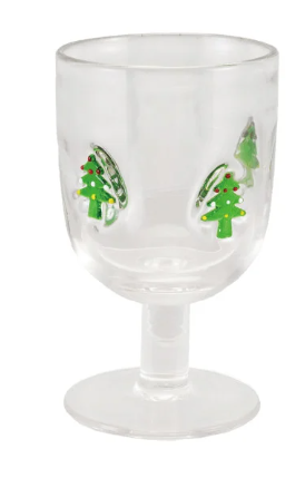 Stemmed Wine Glass with Embedded Holiday Icons
