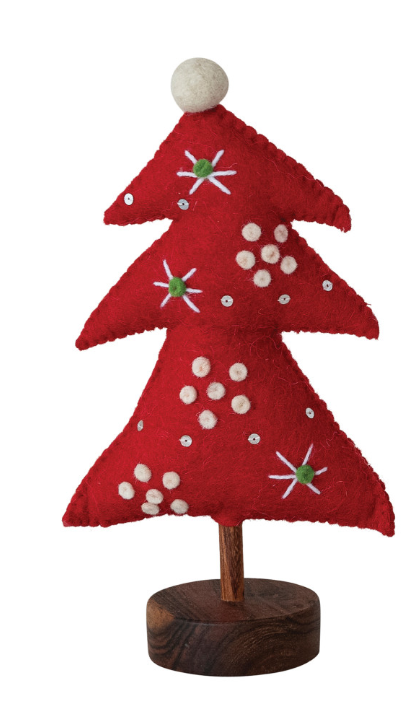 Handmade Wool Felt Christmas Tree with Wood Base
