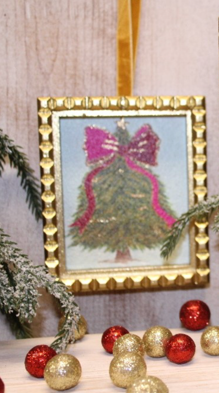 Gold Framed Tree with Pink Bow Ornament