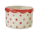 Hand-Painted Stoneware Container with Polka Dots & Scalloped Rim