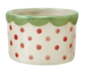 Hand-Painted Stoneware Container with Polka Dots & Scalloped Rim