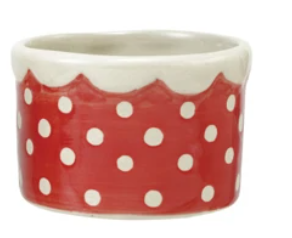 Hand-Painted Stoneware Container with Polka Dots & Scalloped Rim