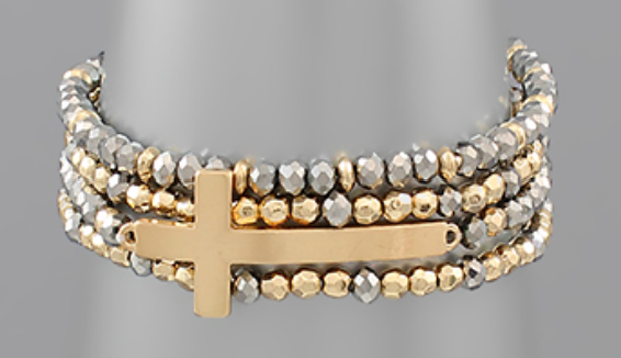 Stackable Cross & Glass Bead Bracelet