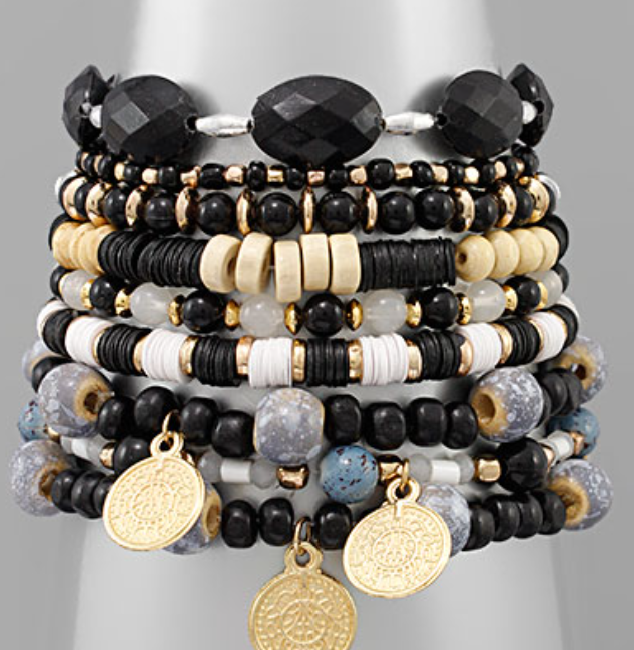 Wood & Disk Charm Bracelet