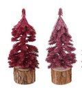 Plastic Trees with Glitter & Wood Base