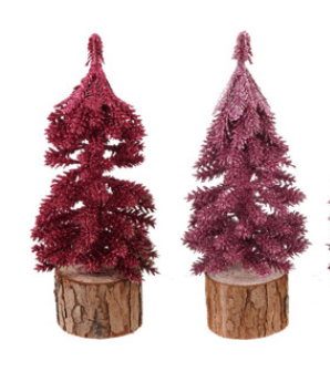 Plastic Trees with Glitter & Wood Base