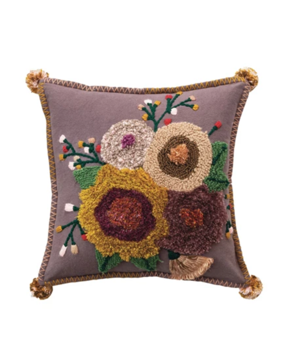 Cotton Tufted Floral Square Pillows