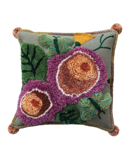 Cotton Tufted Floral Square Pillows