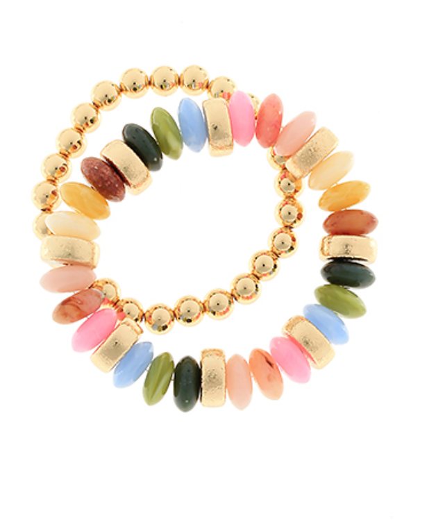 2 Row Color Rondelle Beads Bracelet