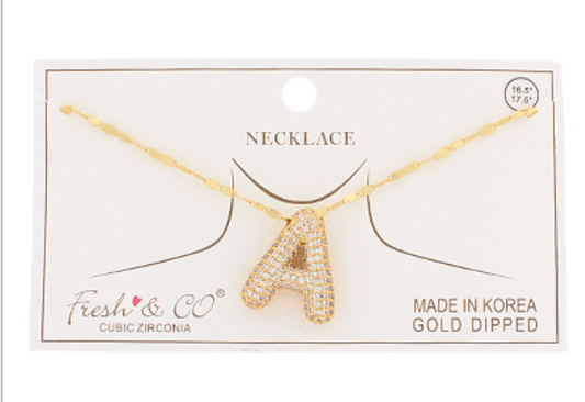 Gold Crystal Balloon Letter Initial Necklaces