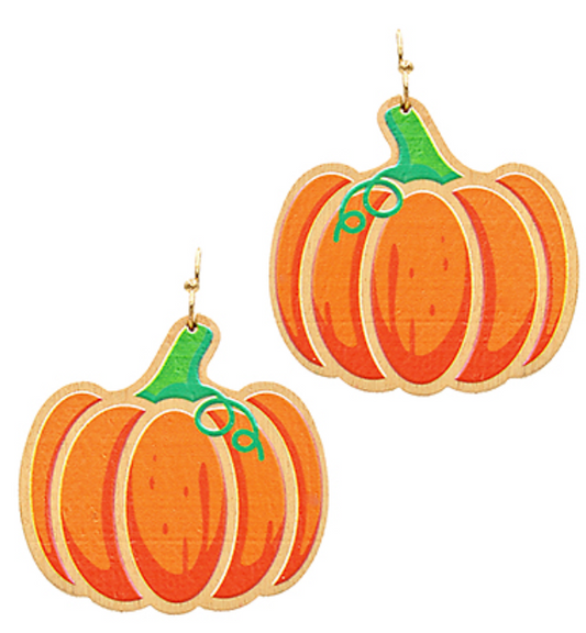 Wood Pumpkin Drop Earrings