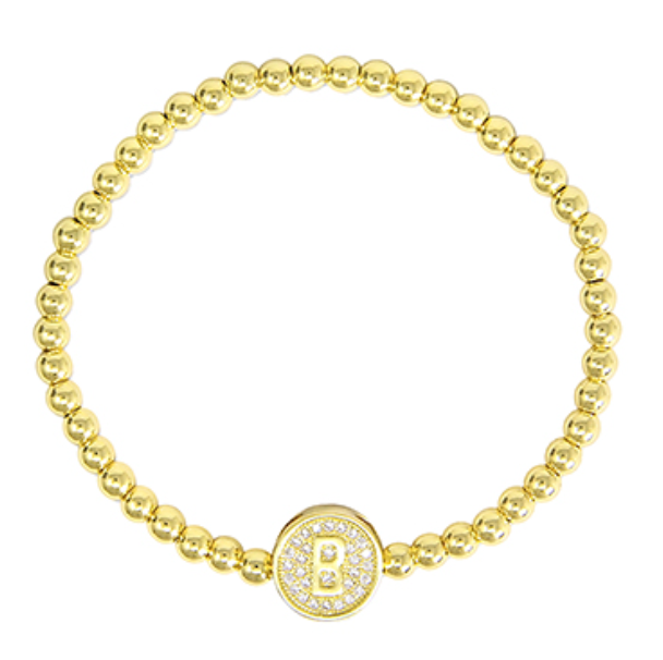 Initial & Stainless Steel Ball Bracelet