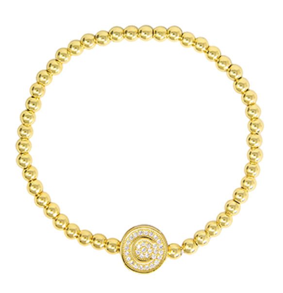 Initial & Stainless Steel Ball Bracelet
