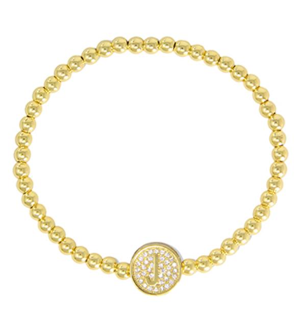 Initial & Stainless Steel Ball Bracelet