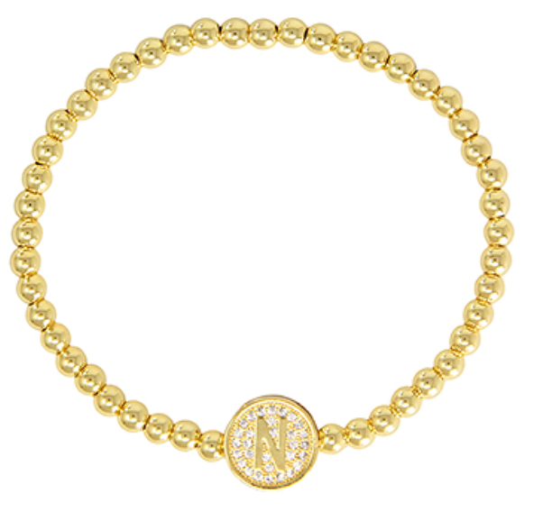 Initial & Stainless Steel Ball Bracelet