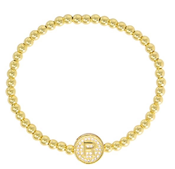 Initial & Stainless Steel Ball Bracelet