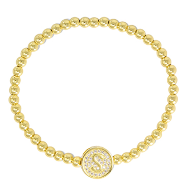 Initial & Stainless Steel Ball Bracelet