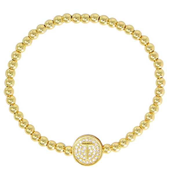 Initial & Stainless Steel Ball Bracelet