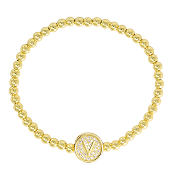 Initial & Stainless Steel Ball Bracelet