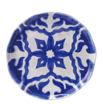 Blue & White Hand-Painted Stoneware Plate with Pattern