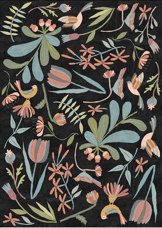 Sketchy Folk Floral Floor Flairs - Dark