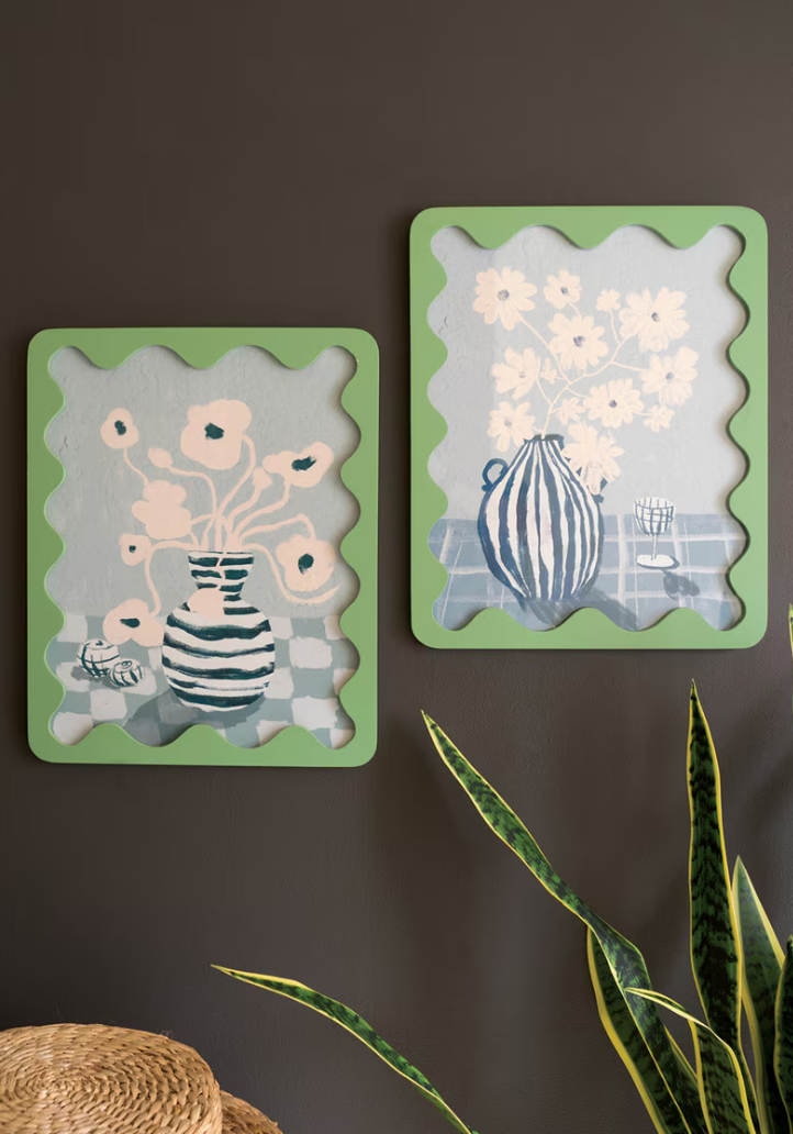 Green Wavy Framed Still Life Wall Prints