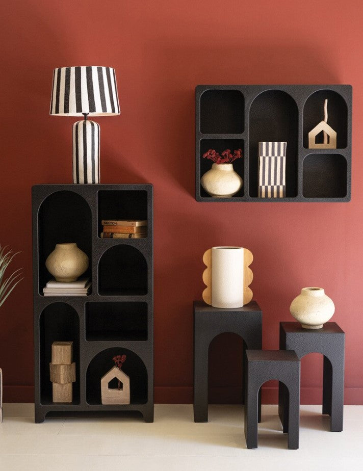 Tall Textured Black Cubbie Cabinet