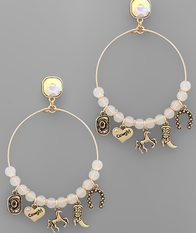 Cowgirl Charm & Bead Earrings