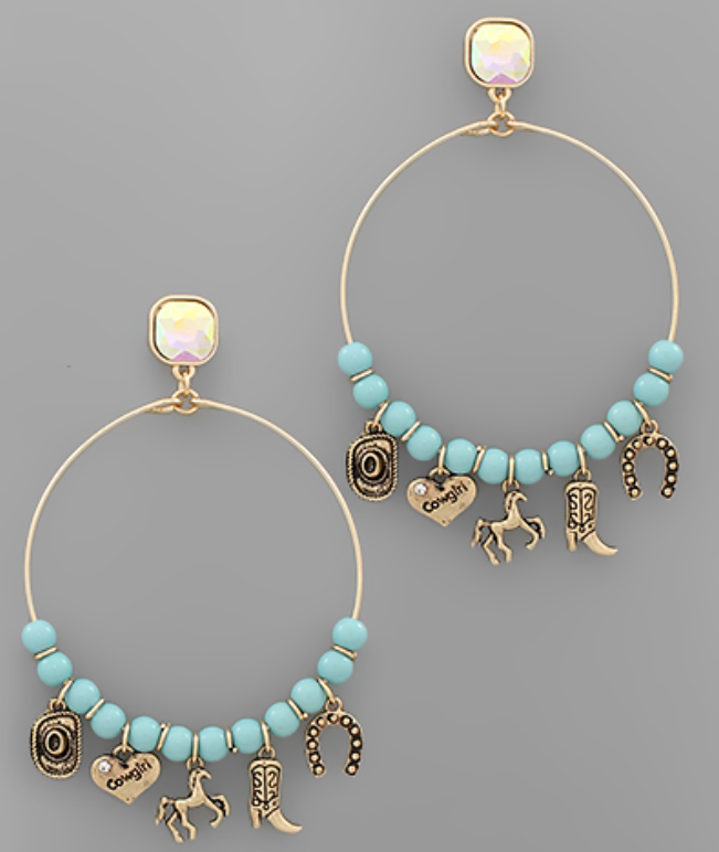 Cowgirl Charm & Bead Earrings