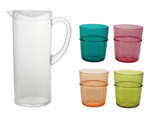 2 Quart Pitcher with (4) 12 oz. Stackable Glasses