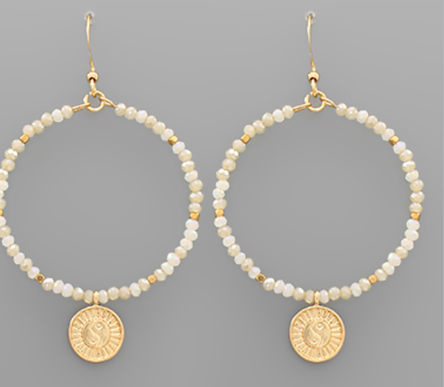 Yin Yang Charm Bead Circle Earrings