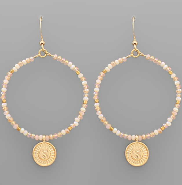 Yin Yang Charm Bead Circle Earrings