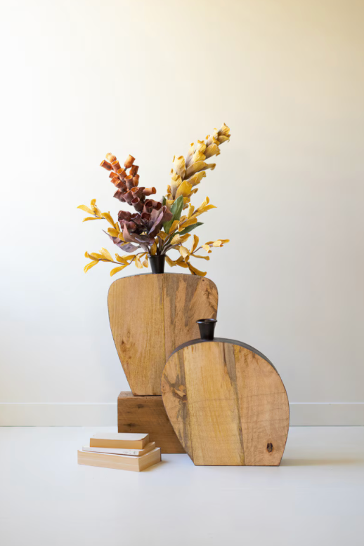 Mango Wood & Metal Vase
