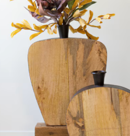 Mango Wood & Metal Vase