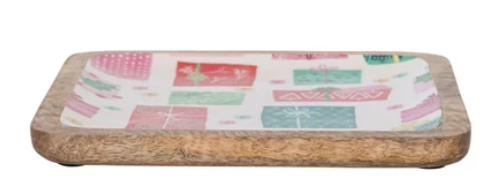 Enameled Mango Wood Trays with Christmas Pattern