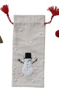 Cotton Drawstring Wine Bag w/ Knots & Tassels/Pom Poms