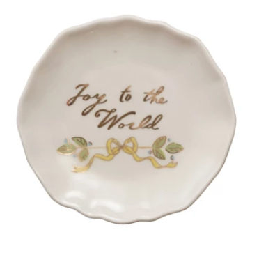 Stoneware Scalloped Plate with Gold Electroplating