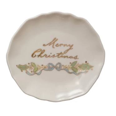 Stoneware Scalloped Plate with Gold Electroplating