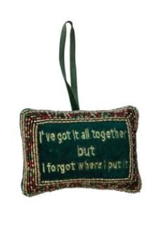 Handmade Beaded Velvet Pillow Ornament with Embroidery