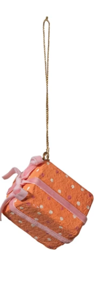 Handmade Paper Mache Ornament with Velvet Ribbon