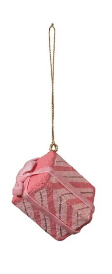 Handmade Paper Mache Ornament with Velvet Ribbon