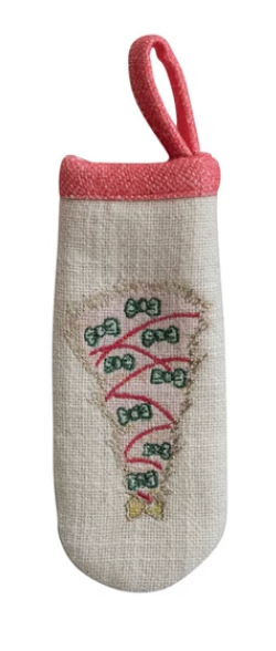 Printed Pot Handle Cover with Embroidered Christmas Tree