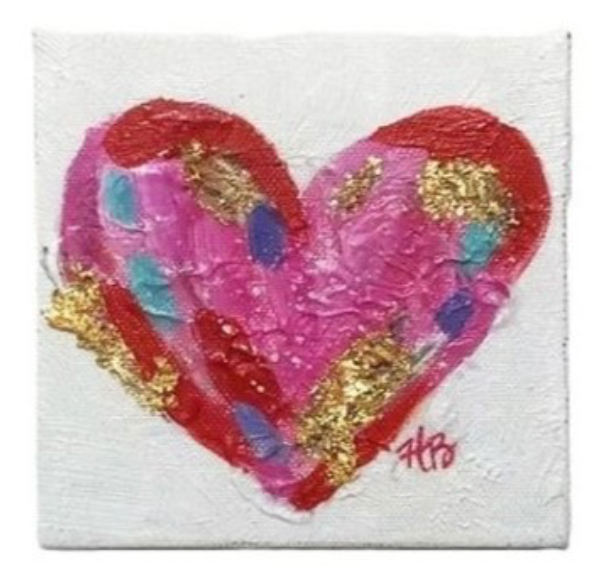 Handpainted Canvas Heart Table Sign with Gold Leafing