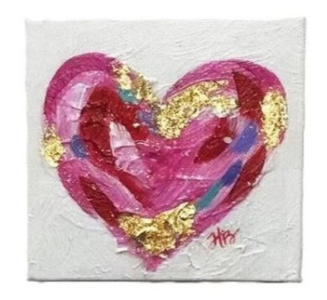 Handpainted Canvas Heart Table Sign with Gold Leafing