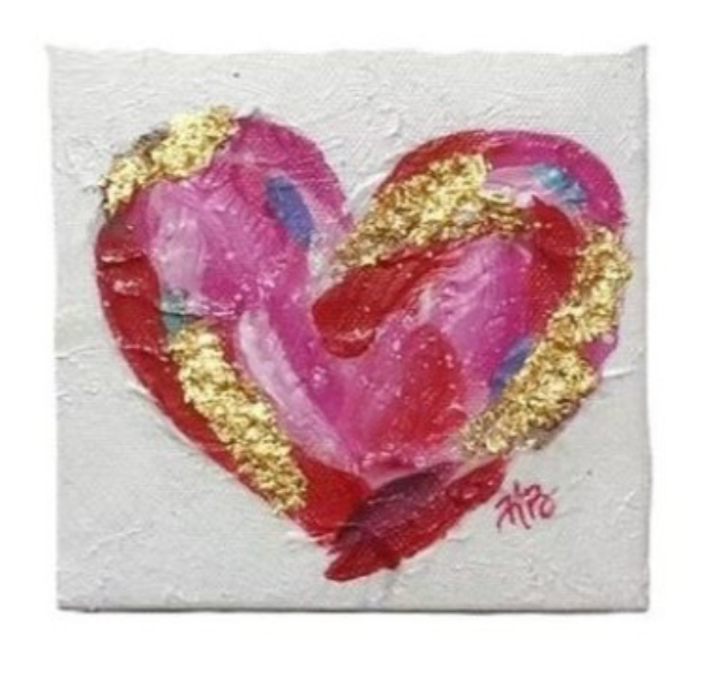 Handpainted Canvas Heart Table Sign with Gold Leafing