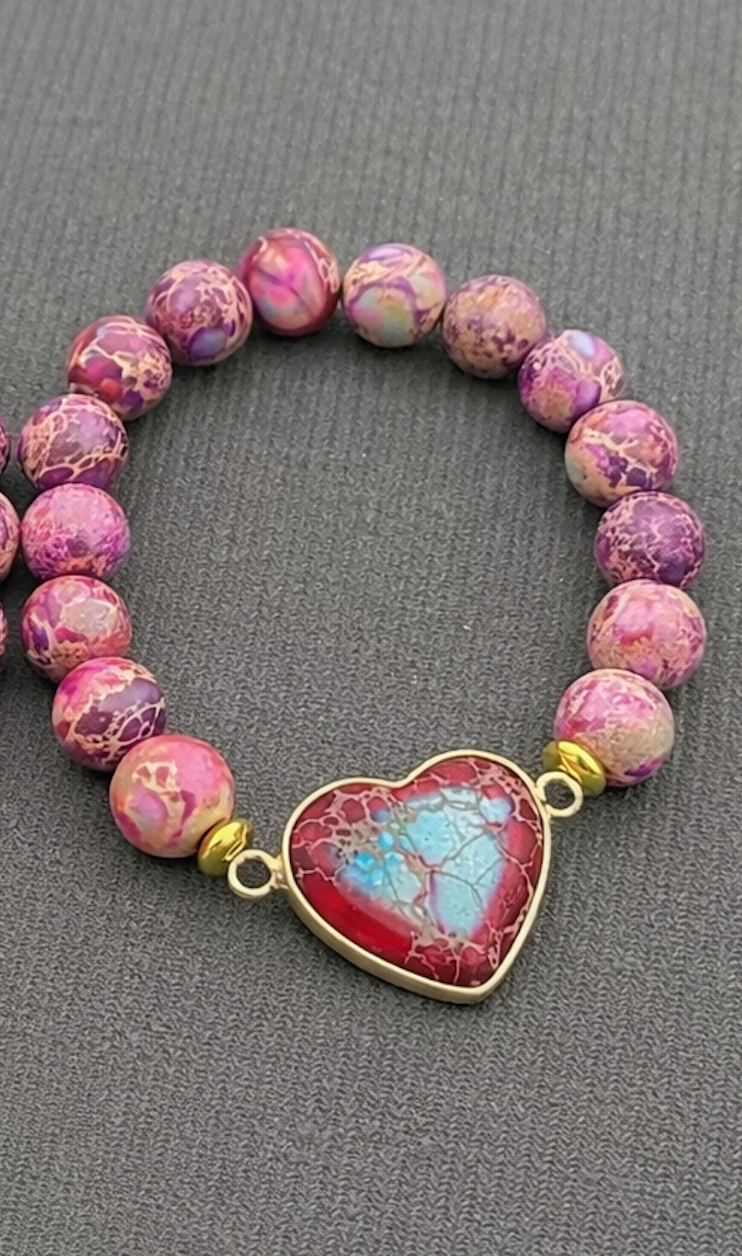 Heart Charm Emperor's Stone Beaded Bracelets